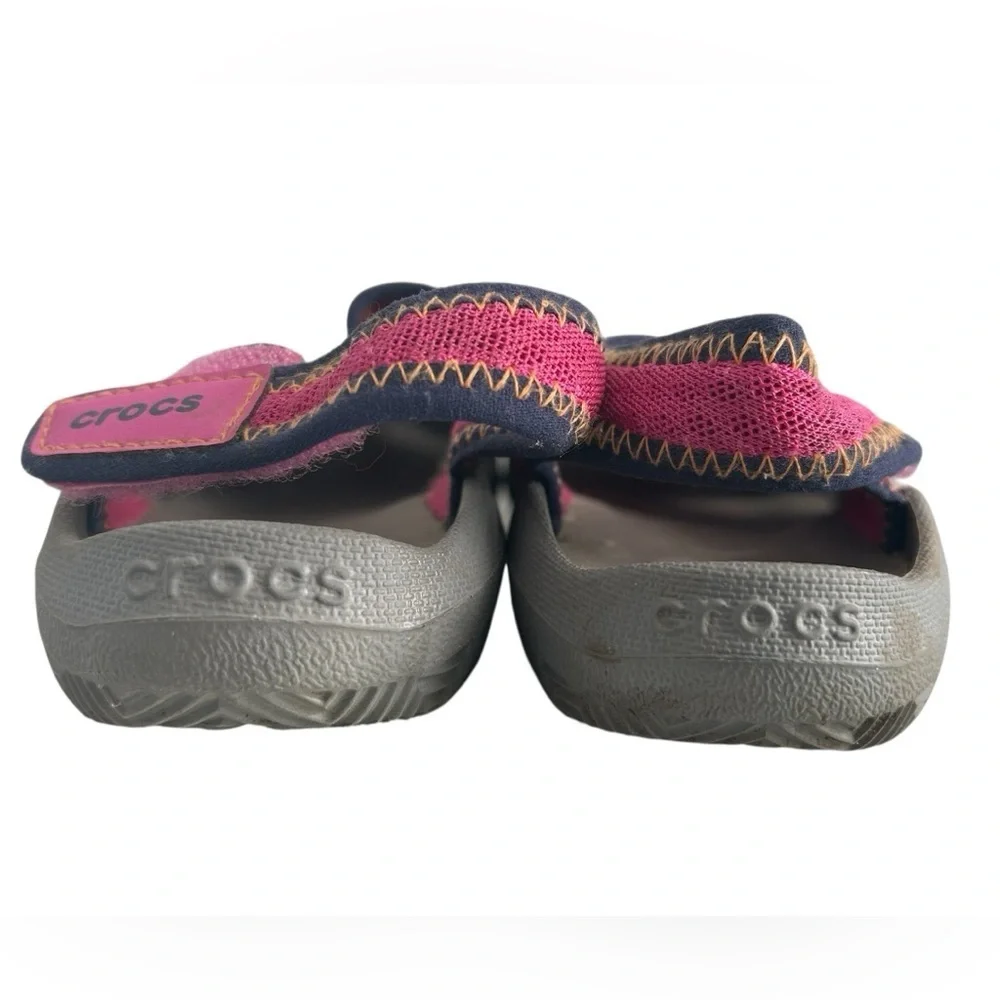 CROCS Pink and Gray Water Shoes with Velcro Closure Kids Sz 2